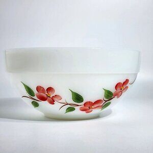 Fire King Hand-Painted Milk Glass Mixing Bowl With Pink Floral Design VTG
